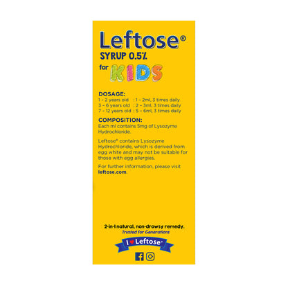 Leftose Syrup For Kids 100ml: Lysozyme Hydrochloride